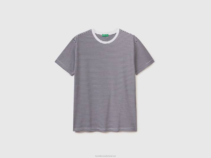 Heren Benetton gestreept t-shirt van 100% katoen wit 4R621291