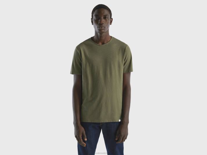 Heren Benetton groen t-shirt van slubkatoen militair groen 4R621213