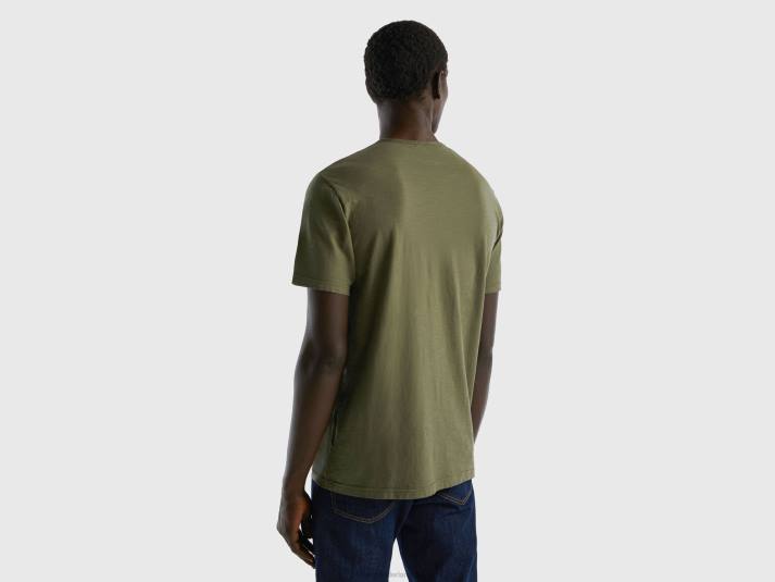 Heren Benetton groen t-shirt van slubkatoen militair groen 4R621213