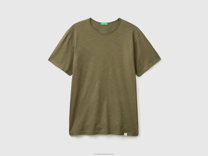 Heren Benetton groen t-shirt van slubkatoen militair groen 4R621213