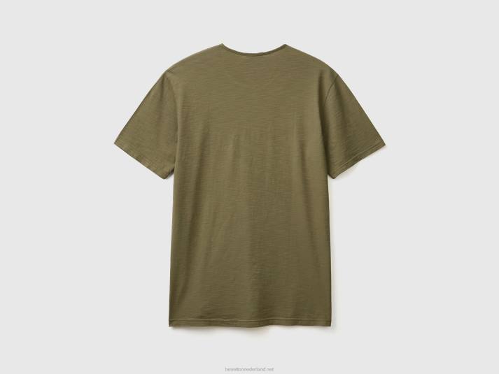 Heren Benetton groen t-shirt van slubkatoen militair groen 4R621213