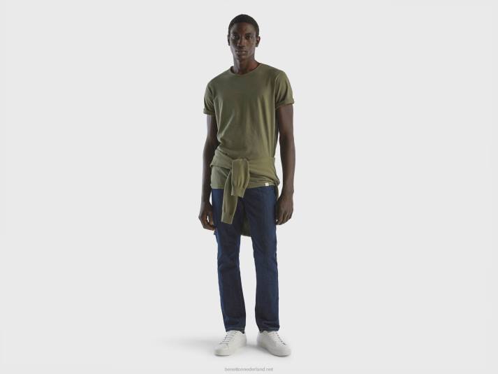 Heren Benetton groen t-shirt van slubkatoen militair groen 4R624468