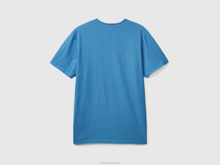 Heren Benetton lichtblauw t-shirt van slubkatoen lichtblauw 4R621201