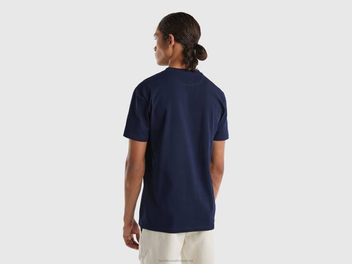 Heren Benetton slimfit T-shirt van stretchkatoen donkerblauw 4R621305