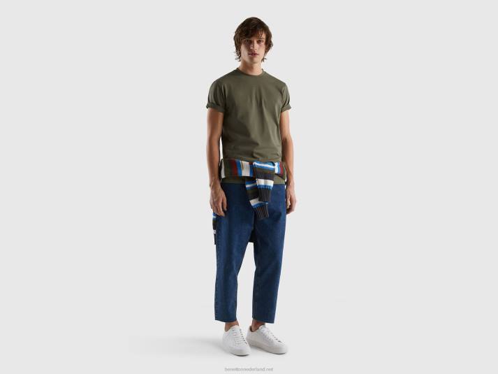 Heren Benetton slimfit T-shirt van stretchkatoen militair groen 4R624497
