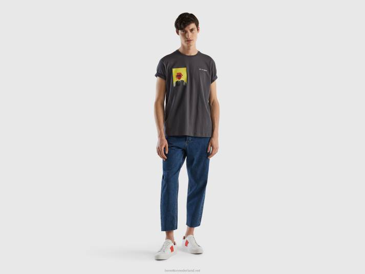 Heren Benetton t-shirt met fotoprint donkergrijs 4R624472