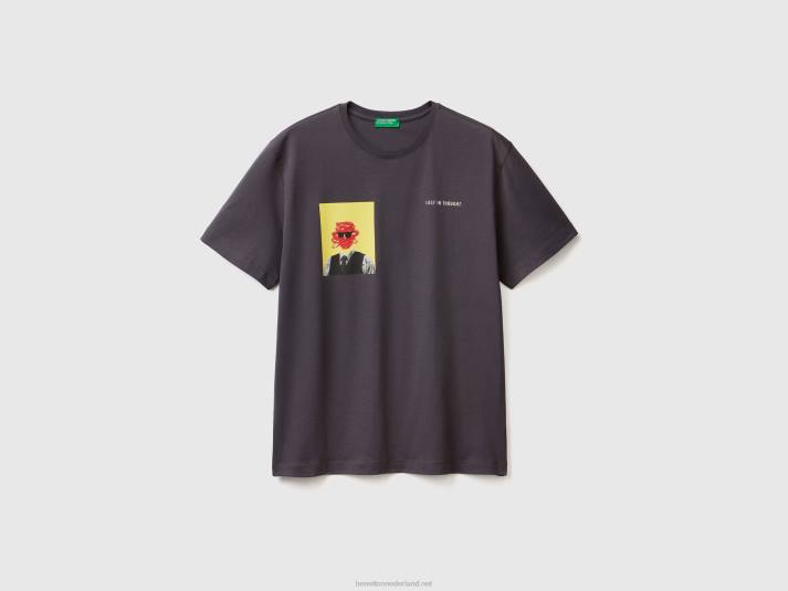 Heren Benetton t-shirt met fotoprint donkergrijs 4R624472