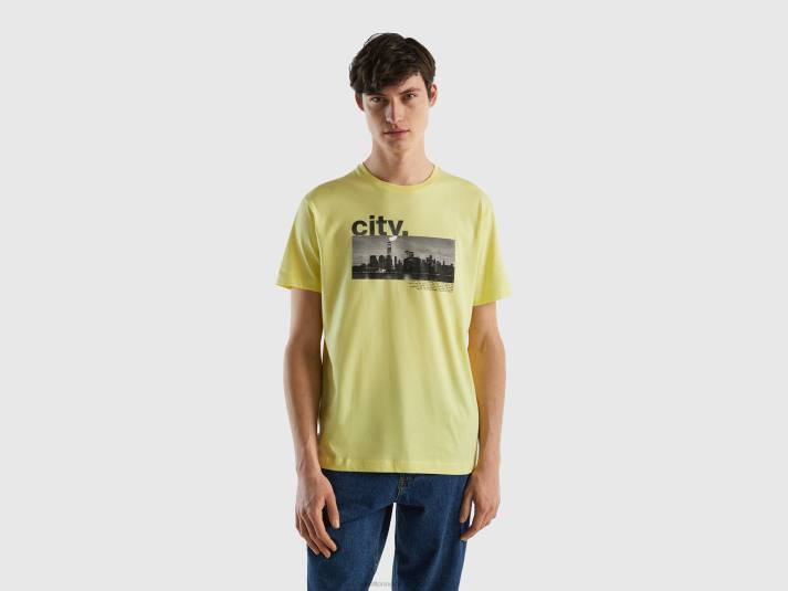 Heren Benetton t-shirt met fotoprint geel 4R621217