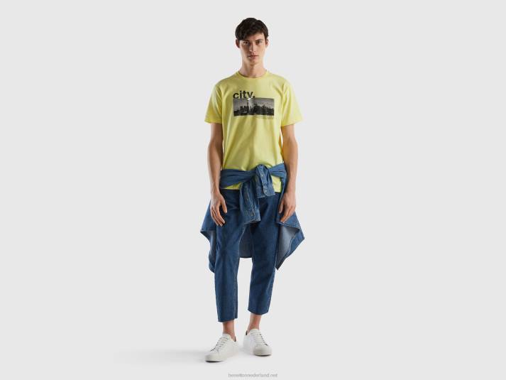 Heren Benetton t-shirt met fotoprint geel 4R621217