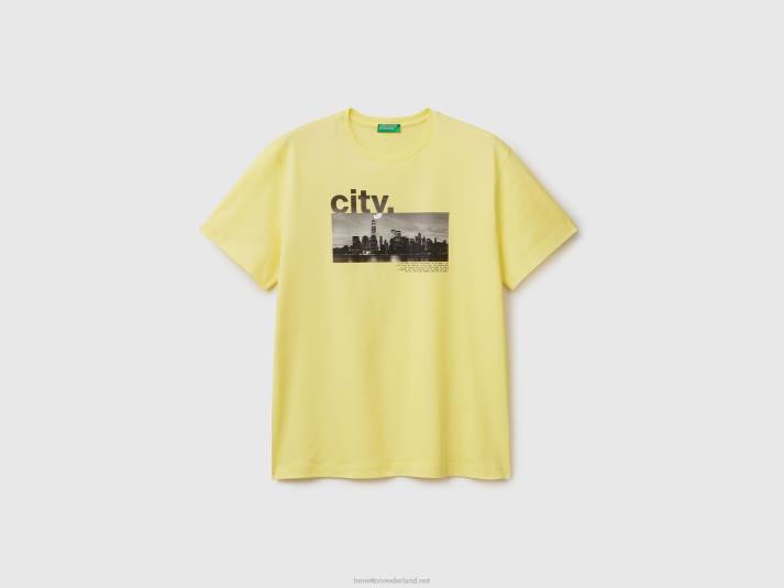 Heren Benetton t-shirt met fotoprint geel 4R621217