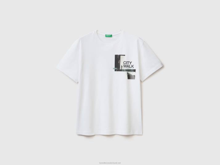 Heren Benetton t-shirt met fotoprint wit 4R621247
