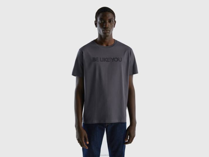 Heren Benetton t-shirt met geborduurde slogan donkergrijs 4R621200