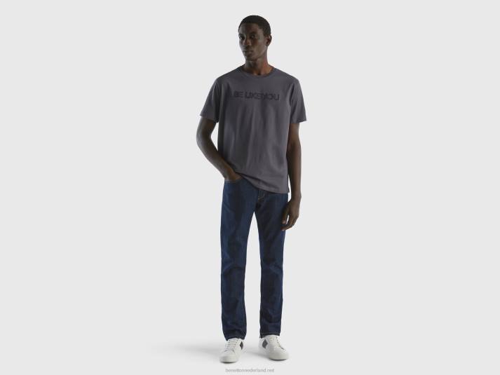 Heren Benetton t-shirt met geborduurde slogan donkergrijs 4R621200