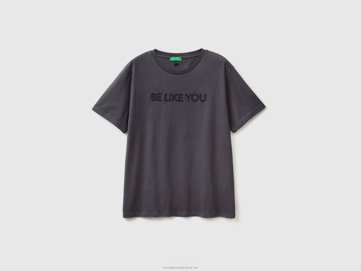 Heren Benetton t-shirt met geborduurde slogan donkergrijs 4R624500