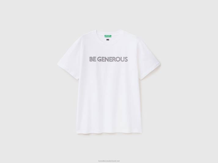 Heren Benetton t-shirt met geborduurde slogan wit 4R624463