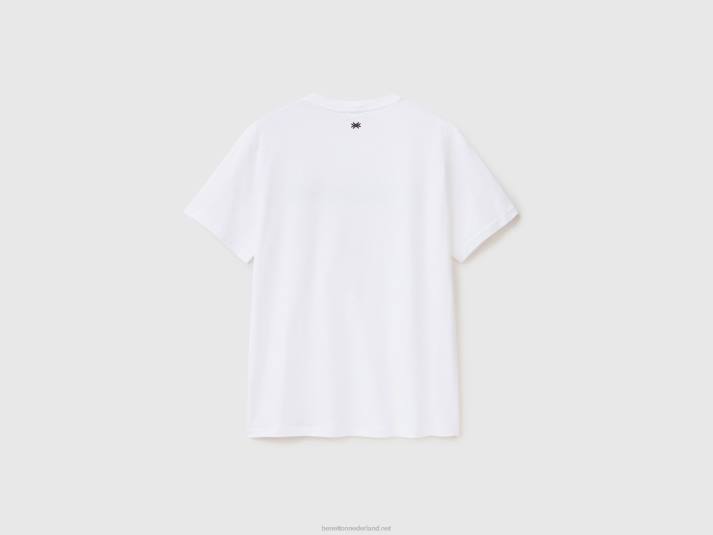 Heren Benetton t-shirt met geborduurde slogan wit 4R624463