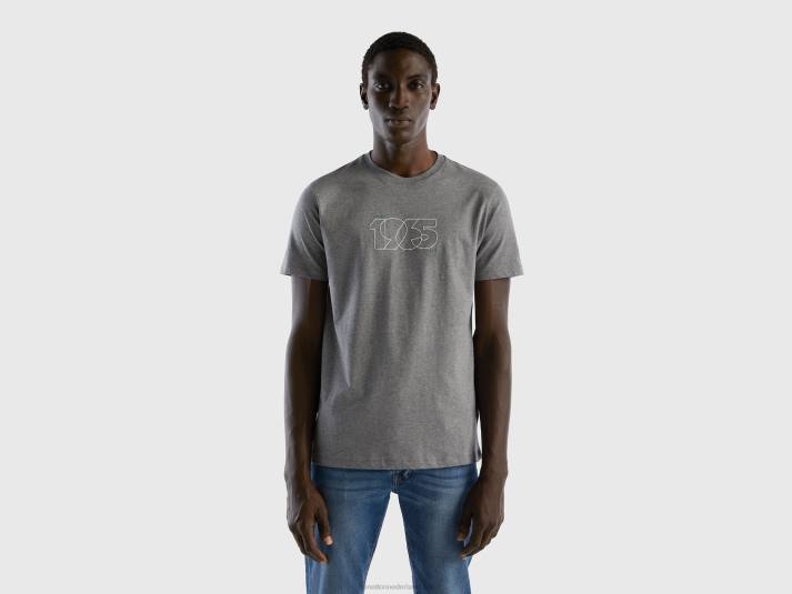 Heren Benetton t-shirt met print van langvezelig katoen donkergrijs 4R621214