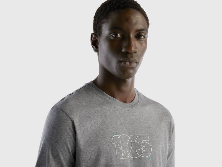 Heren Benetton t-shirt met print van langvezelig katoen donkergrijs 4R624469