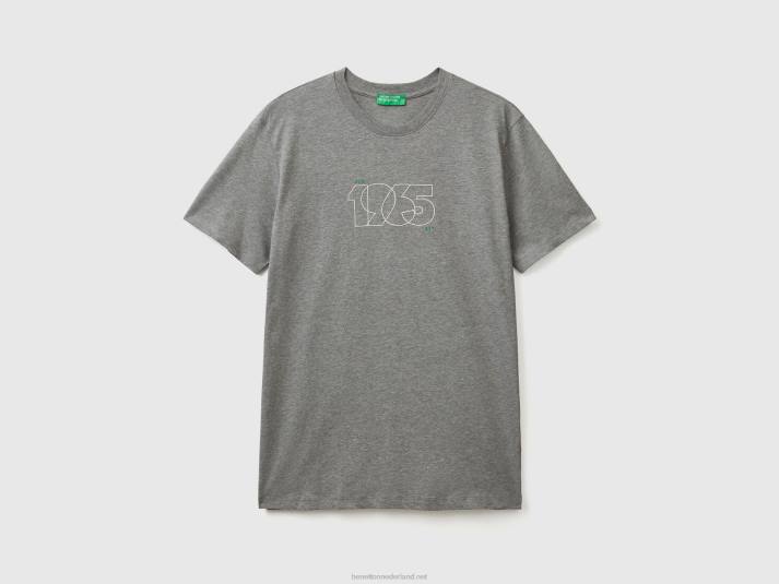Heren Benetton t-shirt met print van langvezelig katoen donkergrijs 4R624469