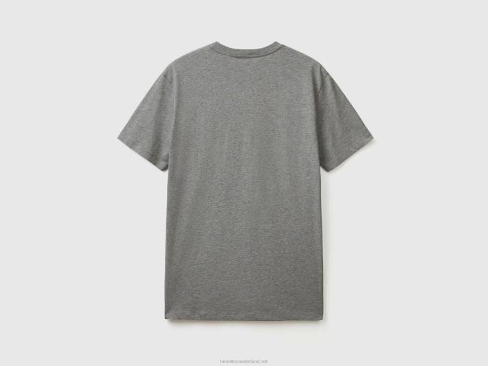 Heren Benetton t-shirt met print van langvezelig katoen donkergrijs 4R624469