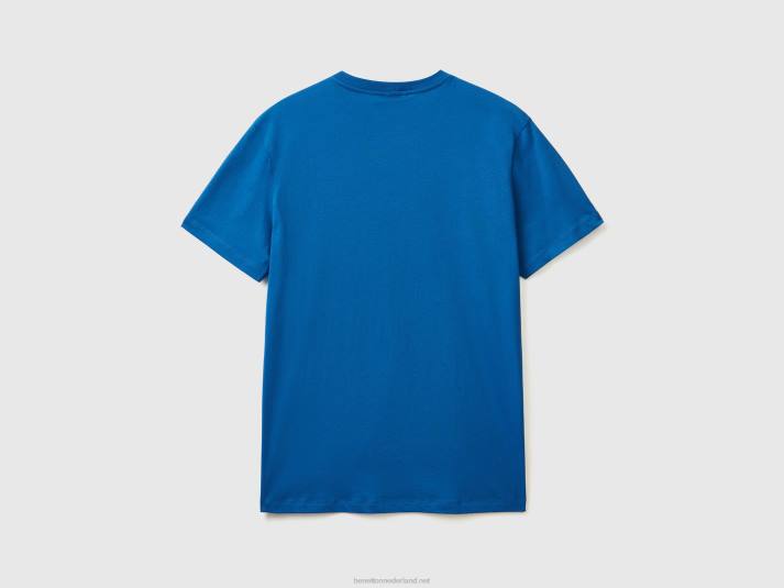 Heren Benetton t-shirt met print van langvezelig katoen helderblauw 4R621244