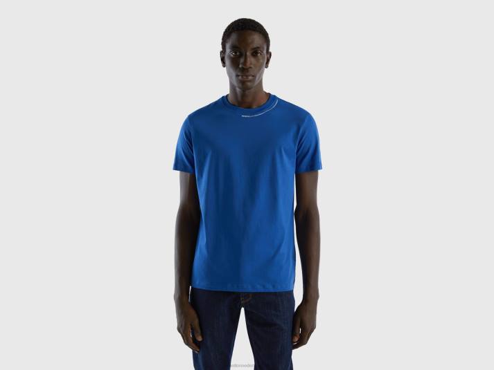 Heren Benetton t-shirt met print van langvezelig katoen helderblauw 4R624453