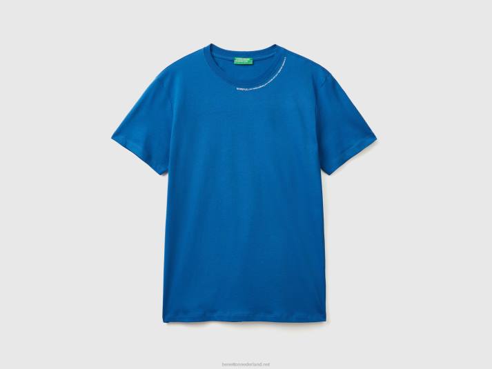 Heren Benetton t-shirt met print van langvezelig katoen helderblauw 4R624453