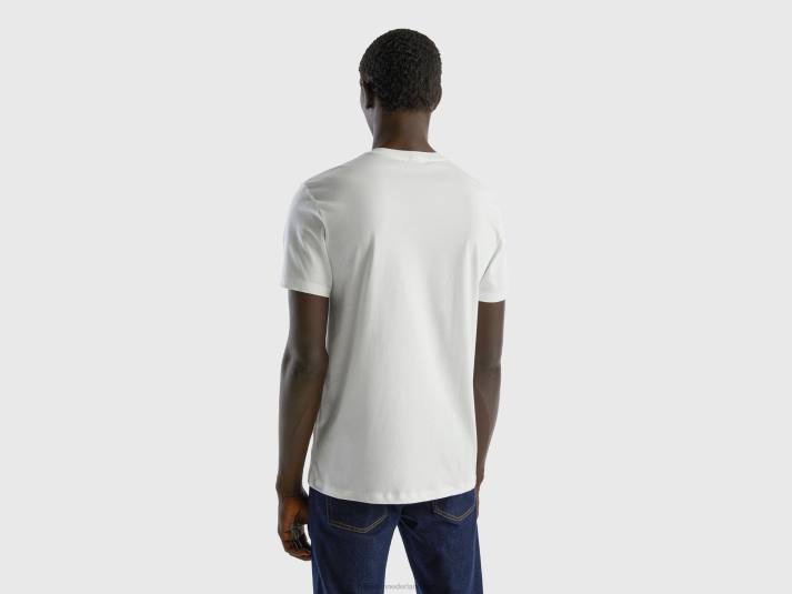 Heren Benetton t-shirt met print van langvezelig katoen romig wit 4R621246