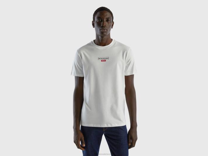 Heren Benetton t-shirt met print van langvezelig katoen romig wit 4R624478