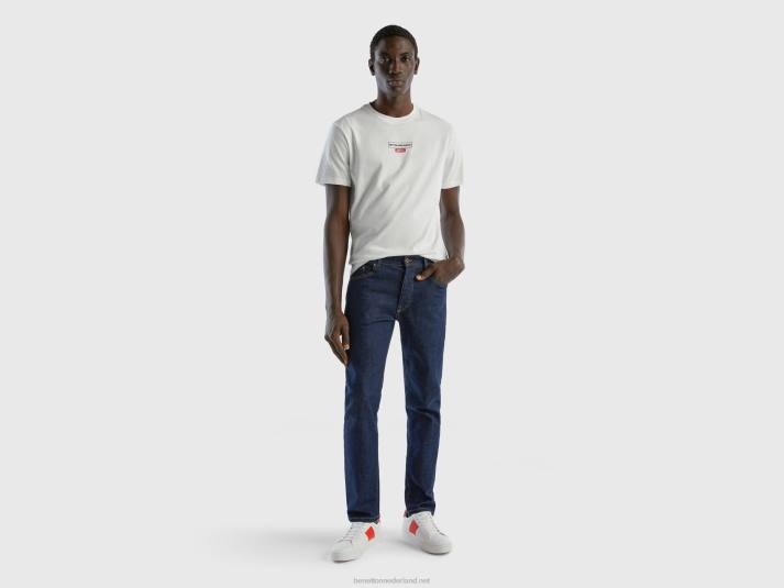 Heren Benetton t-shirt met print van langvezelig katoen romig wit 4R624478