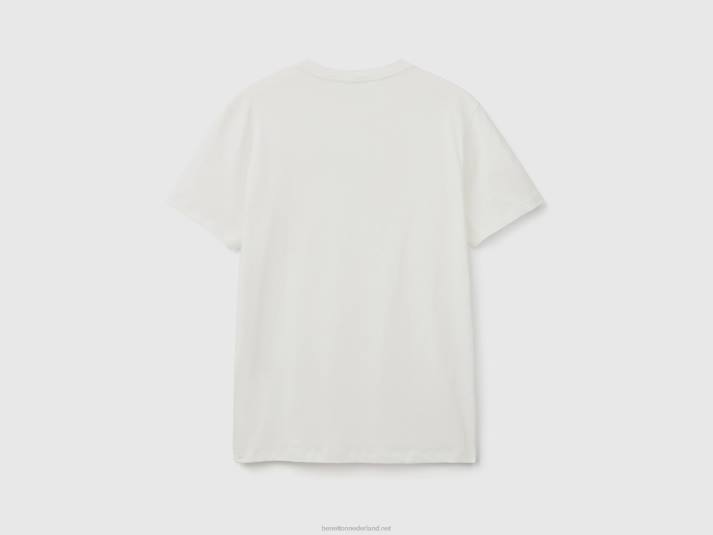 Heren Benetton t-shirt met print van langvezelig katoen romig wit 4R624478