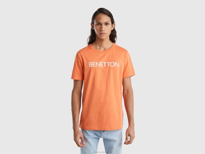 Heren Benetton t-shirt van biologisch katoen met logoprint baksteenrood 4R624493