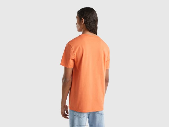 Heren Benetton t-shirt van biologisch katoen met logoprint baksteenrood 4R624493