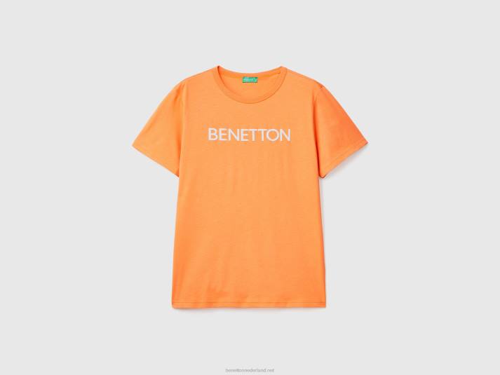 Heren Benetton t-shirt van biologisch katoen met logoprint baksteenrood 4R624493
