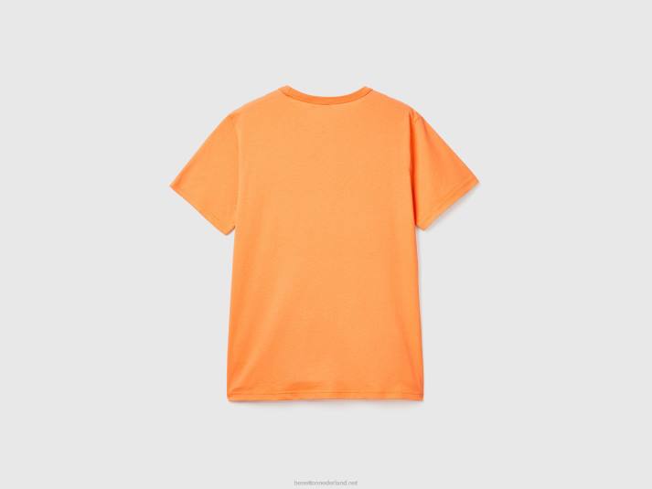 Heren Benetton t-shirt van biologisch katoen met logoprint baksteenrood 4R624493