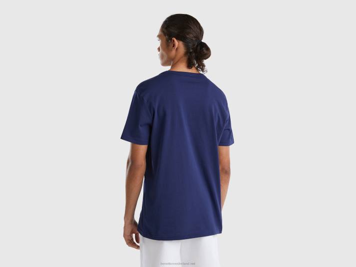 Heren Benetton t-shirt van biologisch katoen met logoprint blauw 4R621229