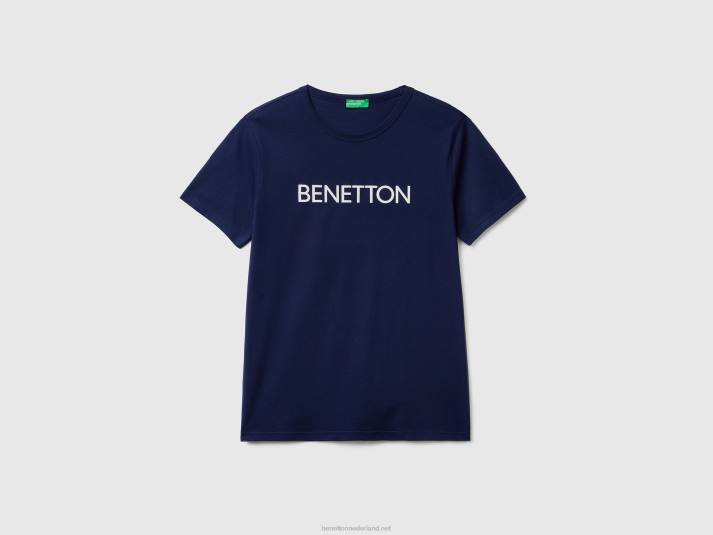 Heren Benetton t-shirt van biologisch katoen met logoprint blauw 4R621229