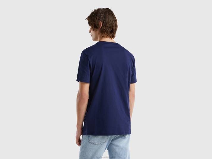 Heren Benetton t-shirt van biologisch katoen met logoprint blauw 4R624451