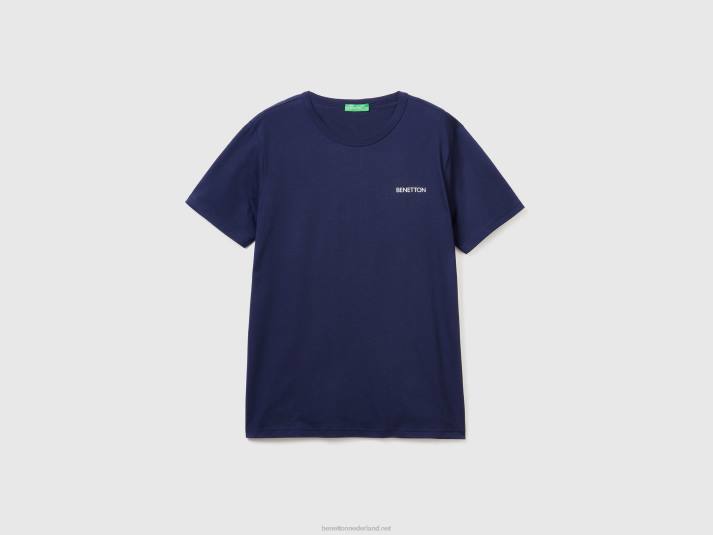 Heren Benetton t-shirt van biologisch katoen met logoprint blauw 4R624451