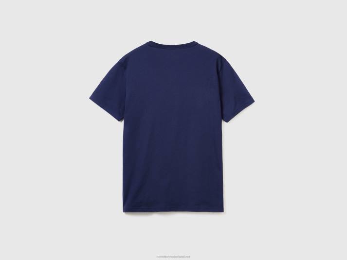 Heren Benetton t-shirt van biologisch katoen met logoprint blauw 4R624451
