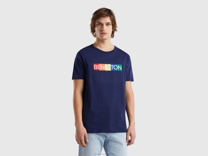 Heren Benetton t-shirt van biologisch katoen met logoprint blauw 4R624482