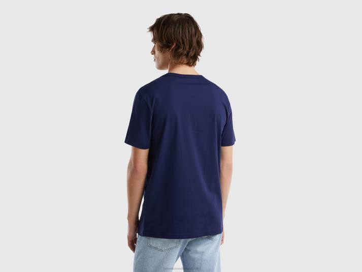 Heren Benetton t-shirt van biologisch katoen met logoprint blauw 4R624482