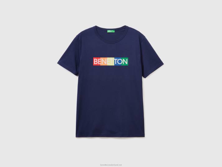 Heren Benetton t-shirt van biologisch katoen met logoprint blauw 4R624482