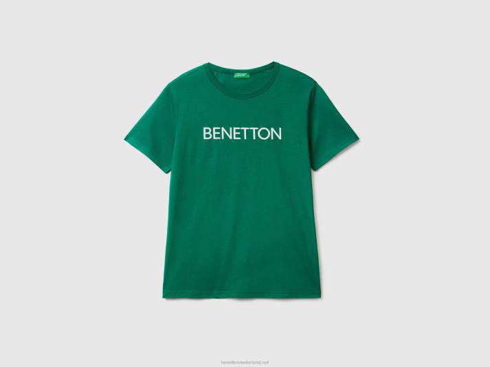 Heren Benetton t-shirt van biologisch katoen met logoprint donkergroen 4R624466