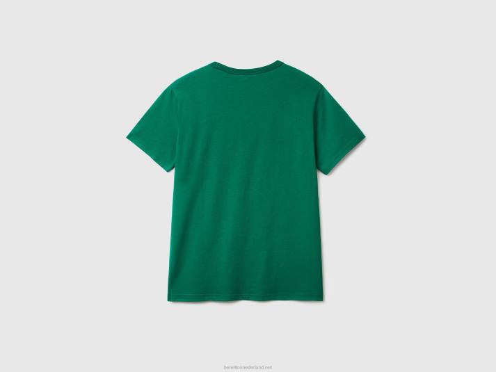 Heren Benetton t-shirt van biologisch katoen met logoprint donkergroen 4R624466