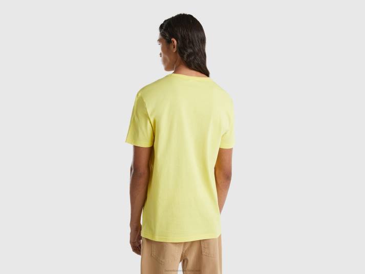 Heren Benetton t-shirt van biologisch katoen met logoprint geel 4R621228