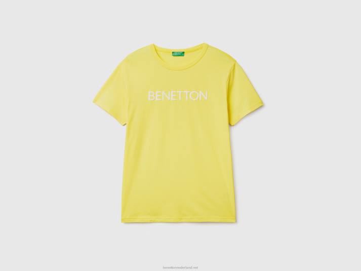 Heren Benetton t-shirt van biologisch katoen met logoprint geel 4R621228