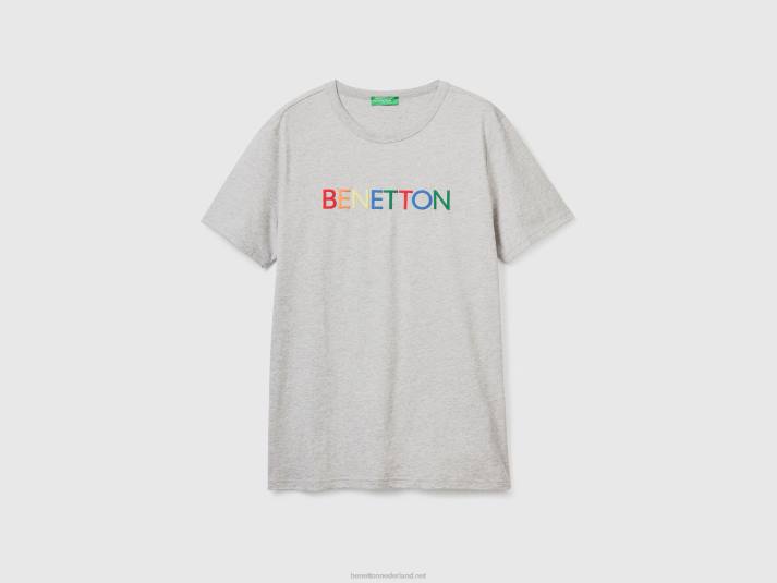 Heren Benetton t-shirt van biologisch katoen met logoprint lichtgrijs 4R621268