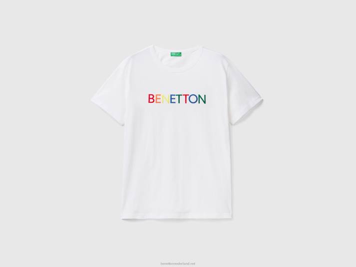Heren Benetton t-shirt van biologisch katoen met logoprint wit 4R621223