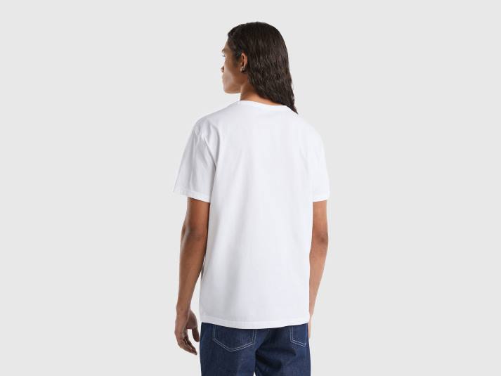 Heren Benetton t-shirt van biologisch katoen met logoprint wit 4R621227